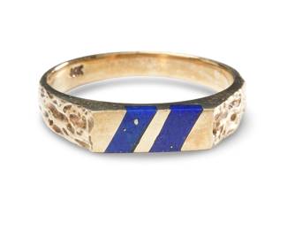 Vintage Mid-Century Brutalist 14k Gold & Lapis Lazuli Sculptural Ring Sz 5.25
