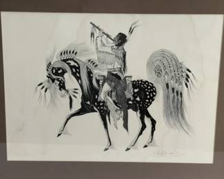 Woody Crumbo (Potawatomi, 1912-1989) Hand-Signed "The Flute Player" Serigraph Print
