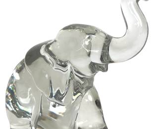 Vintage 1940s HEISEY Art Glass Large Elephant Figurine No. 1 | Authentic Crystal Paperweight, Trunk Up Good Luck, American Mid-Century Modern
