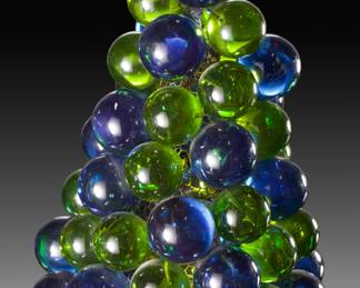 Sculptural Atomic Age Glass Orb Cluster Table Lamp on Brutalist Metal Base, MCM 1970s
