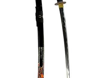 Decorative Japanese Katana Samurai Sword - Date Masamune "One-Eyed Dragon" Theme with Calligraphy Scabbard
