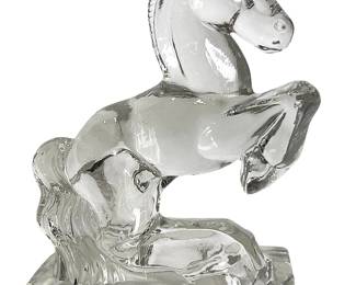 Vintage 1940s L.E. Smith Art Deco Glass Rearing Horse Sculpture / Bookend / Paperweight
