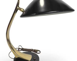 Vintage 1960s Laurel Lamp Co. Model D-747 Desk Lamp, Attributed to Maurizio Tempestini, Mid-Century Modern Sculptural Brass & Black Enamel
