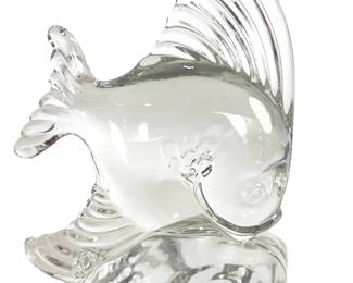 Vintage 1948 Heisey Crystal TROPICAL FISH No. 101 Figurine / Bookend, Mid-Century American Art Glass Angelfish Sculpture
