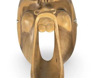 Vintage Pair of Balinese Hand-Carved Wood "Laughing Man" Masks, Indonesian Folk Art
