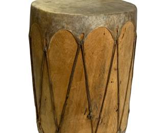 Vintage Taos Pueblo Style Native American Log Drum with Beater, 20th C.
