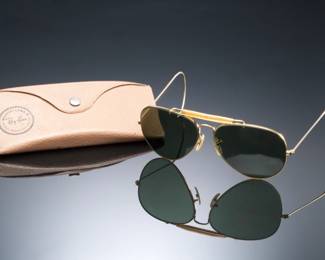 Vintage B&L Ray-Ban USA Outdoorsman 62-14 Aviator Sunglasses Gold w/ Case
