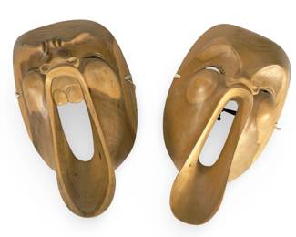 Vintage Pair of Balinese Hand-Carved Wood "Laughing Man" Masks, Indonesian Folk Art

