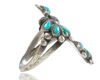 Vintage Zuni Petit Point Turquoise Peyote Bird Ring Sterling Silver Mid-Century Native American Jewelry Size 9

