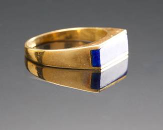 Minimalist 14k Yellow Gold Signet Ring w/ Royal Blue Lapis Lazuli Inlay c. 1960s
