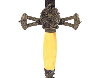 Antique 19th C. Masonic Knights Templar Ceremonial Sword by D.B. Howell New York, Etched Blade, Bone Grip
