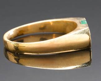 Vintage 1970s Modernist 14k Yellow Gold & Malachite Geometric Inlay Signet Ring
