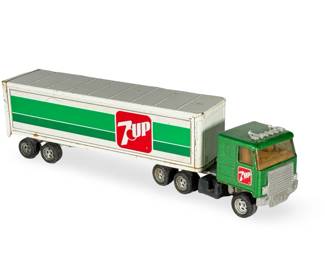 Vintage 1970s Ertl 7 Up Semi Truck with Trailer - Pressed Steel Toy - Advertising Collectible
