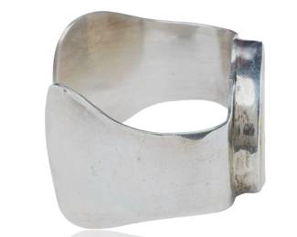 Vintage 1970s Modernist Studio Sterling Silver & Scrimshaw Bone Cuff Bracelet Hippopotamus Artist Signed MY
