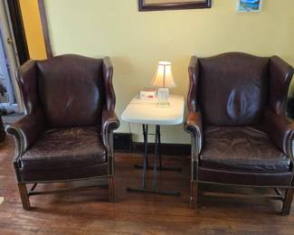 Set of leather wingback chairs 