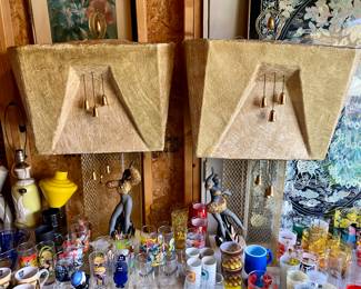 Pair of lucite Moss lamps with original fiberglass shades