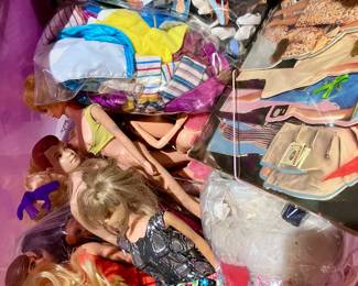 Box full of vintage Barbies