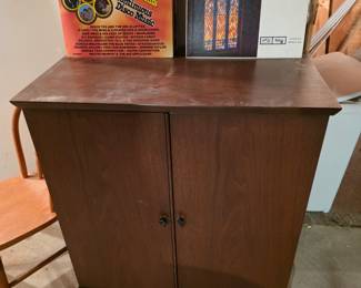 Record cabinet with vintage Record albums. 