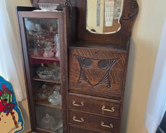 Antique Oak Side-by-Side Desk/Bookcase with 3 Drawers. Beautiful!!