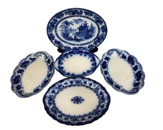 Doulton Burslem and Johnson Bros Flow Blue China Serving Platters made in England