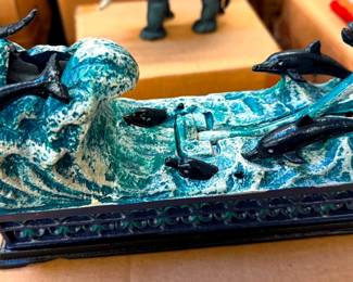 Cast Iron Mechanical Bank Dolphins