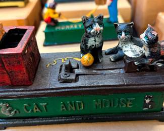 Cast Iron Mechanical Bank Cat and Mouse