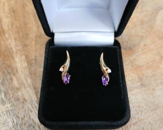 14k delicate amethyst and diamond earrings in 14k