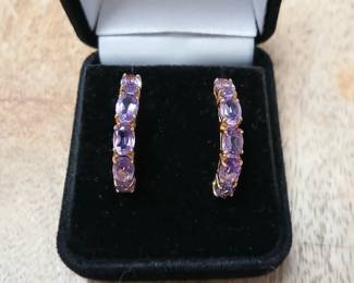 Amethyst half hoop earrings in yellow gold