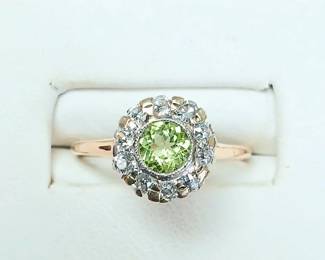 Antique peridot and diamond ring. Approx sz 6.5