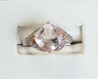 Morganite and diamond ring in 10k rose gold. Approx sz 5.75
