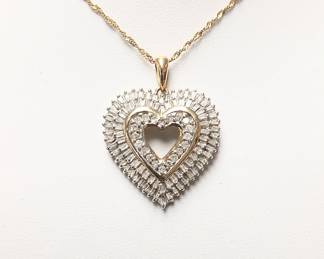 1.00 ct tw Diamond baguette heart necklace in 10k yellow gold