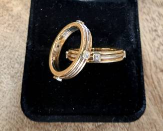 Pair of Movado bands with diamonds in 18k yellow and white gold
Approx sz 7