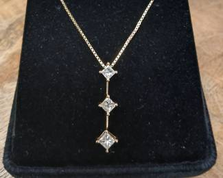 Past present and future necklace with 1.00 ct in princess cut diamonds in 14k yellow gold