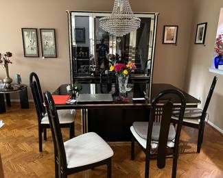 Table chairs and cabinet