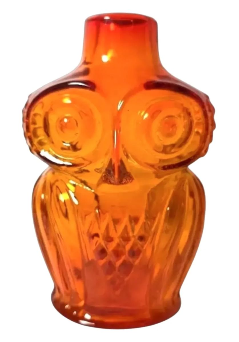 Viking Glass Persimmon Owl Bottle