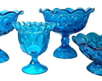 L.E. Smith Blue Glass Moon Stars Compotes  Goblet