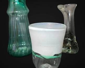 T. Kreager Hand Blown Art Glass Vases Signed