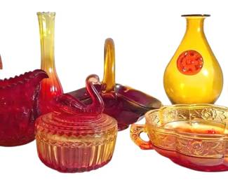 L.E. Smith Pineapple Fairy Lamp, Amberina Basket, More