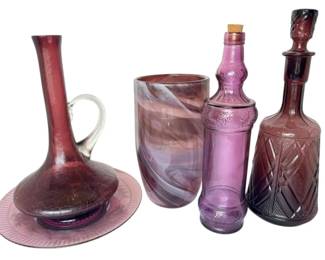 Amethyst Glass Decanters, Swirled Art Glass Vase, Crackle Pitcher More