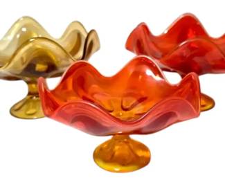 Viking Glass Persimmon Amber 6Petal Compotes