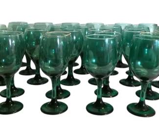 Libbey Juniper Green Teardrop Wine Glasses 32 Total