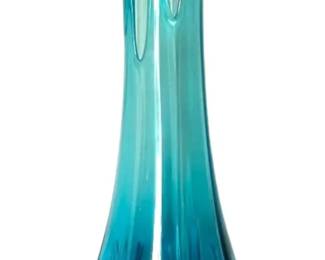 L.E. Smith Blue Ribbed Column Pedestal Swung Glass Vase