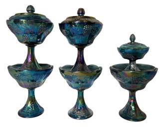 Blue Indiana Carnival Glass Candy Dishes