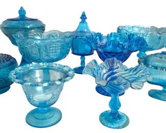 Blue Glass Candy Dishes Including Fenton  McKee