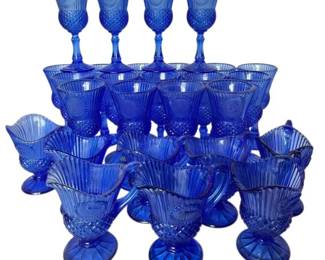 Avon Blue Goblets And Creamers