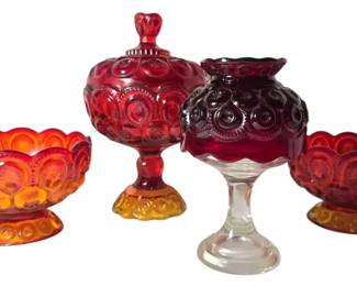 L.E. Smith Amberina Glass Moon Stars Candy Dishes, Compote,  Fairy Lamp
