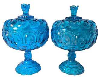 L.E. Smith Blue Glass Moon Stars Large Candy Dishes