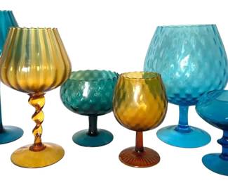 Six Large Empoli Glass Brandy Snifters