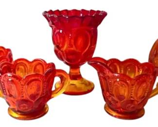 L.E. Smith Amberina Glass Moon Stars Candy Dish, Goblet,  More