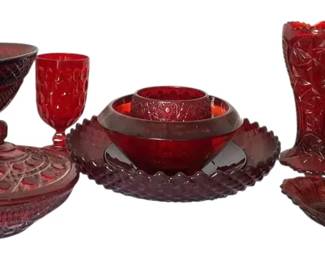Ruby Red Glassware Fenton Thumbprint Tumbler, L.E. Smith Daisy  Button, Sawtooth,  More